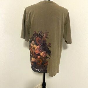 Heart & Dagger Mens Olive Brown Size XS Short Sleeve Floral Back Side Shirt